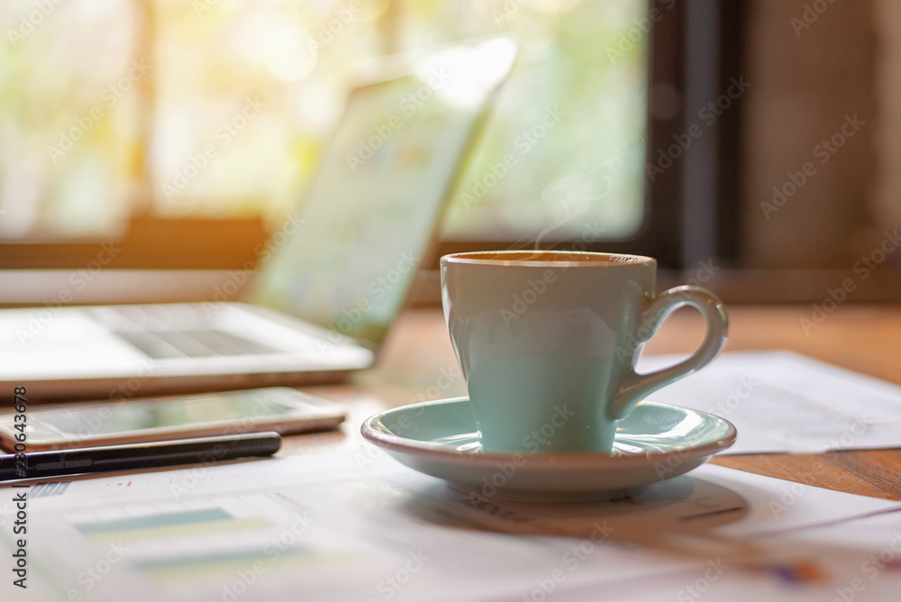 Workspace relaxing chill out work for office and design laptop smartphone with hot coffee. Lifestyle Concept Workspace relaxing chill out work for office and design laptop smartphone with hot coffee. Lifestyle Concept