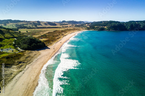 Arial view of Hot Water Beach in Coromandel, New Zealand