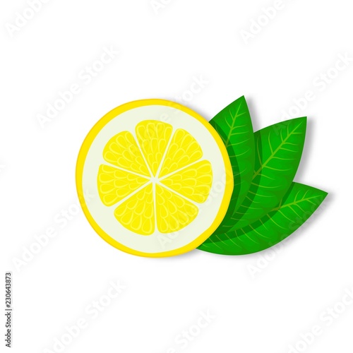 slice of lemon with green leaves