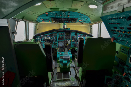 09.23.2018 Russia Ulyanovsk Airport: The cabin of the legendary Soviet aircraft Tupolev Tu-144, the world's first supersonic passenger aircraft. A series of photos photo