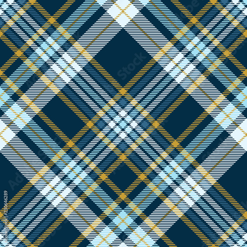 Plaid pattern in teal green, robin egg blue and mustard yellow. Seamless fabric texture.