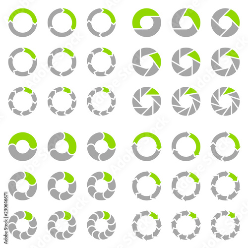 Set Pie Charts Arrows Grey/Green Square