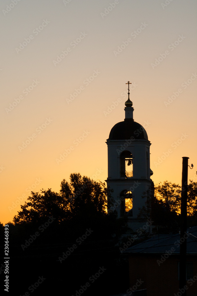 Ortodox church bell tower in evening sun