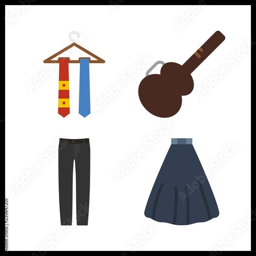 4 dress icon. Vector illustration dress set. tie and guitar protector icons for dress works