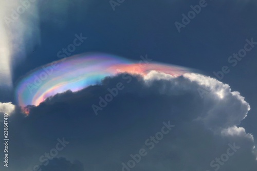 Soft focus of beautiful Pileus cloud or rainbow clouds in the evening. Nature background concept.