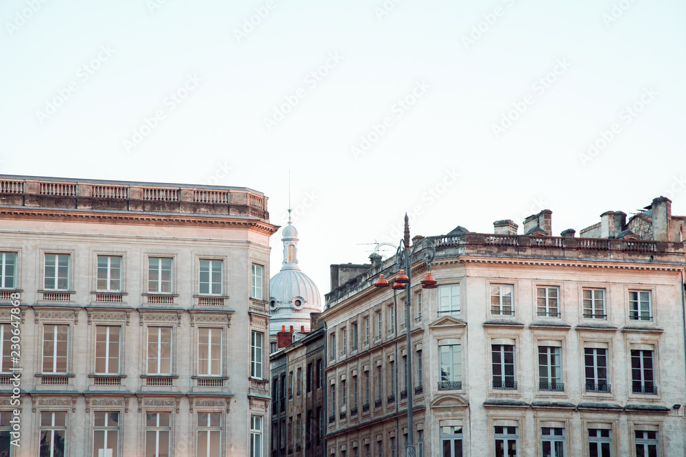 Evening cityscape in Bordeaux with classical french architecture
