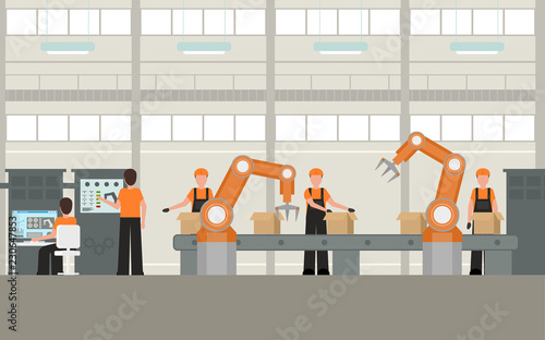 Cartoon Color Smart Factory Inside Interior. Vector