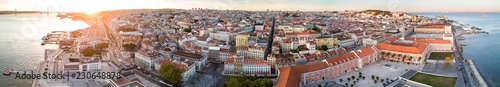 Aerial drone sunset panorama photo of Lisbon, Portugal.