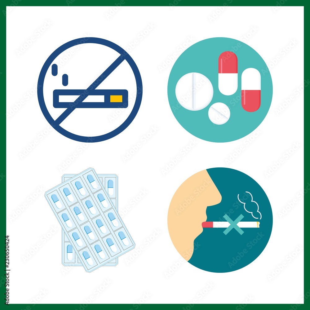 4 addiction icon. Vector illustration addiction set. no smoking and pills icons for addiction works 4 addiction icon. Vector illustration addiction set. no smoking and pills icons for addiction works