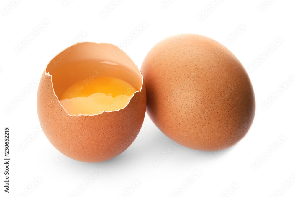 Raw brown chicken eggs on white background Raw brown chicken eggs on white background