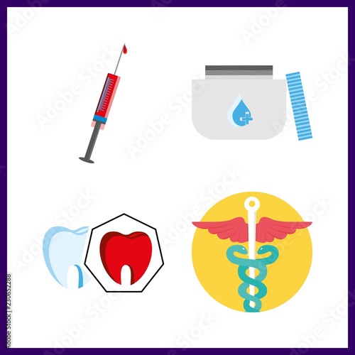 4 illness icon. Vector illustration illness set. needle with blood and spoiled tooth icons for illness works