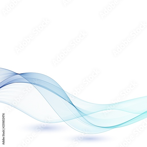Wave with shadow.Abstract blue lines on a white background. Line art. Vector illustration. Colorful shiny wave with lines created using blend tool. Curved wavy line,smooth stripe.Design element. © Kateryna