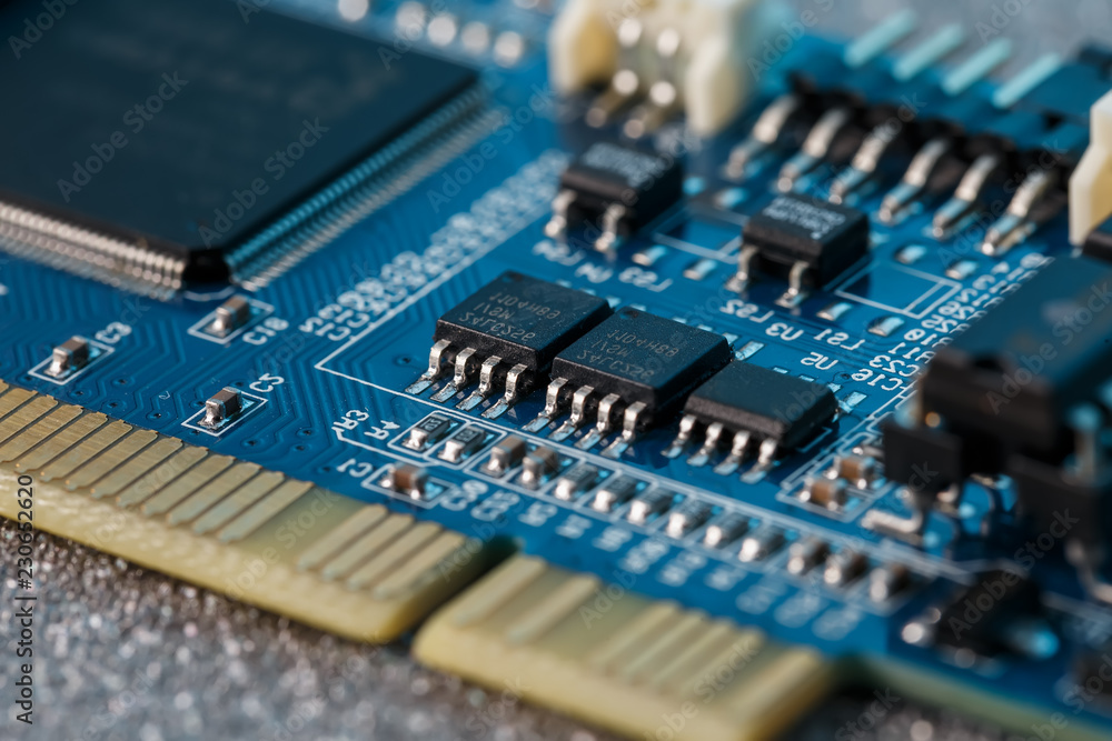 Electronic circuit board close up. Processor, chips and capacitors. Electronic circuit board close up. Processor, chips and capacitors.