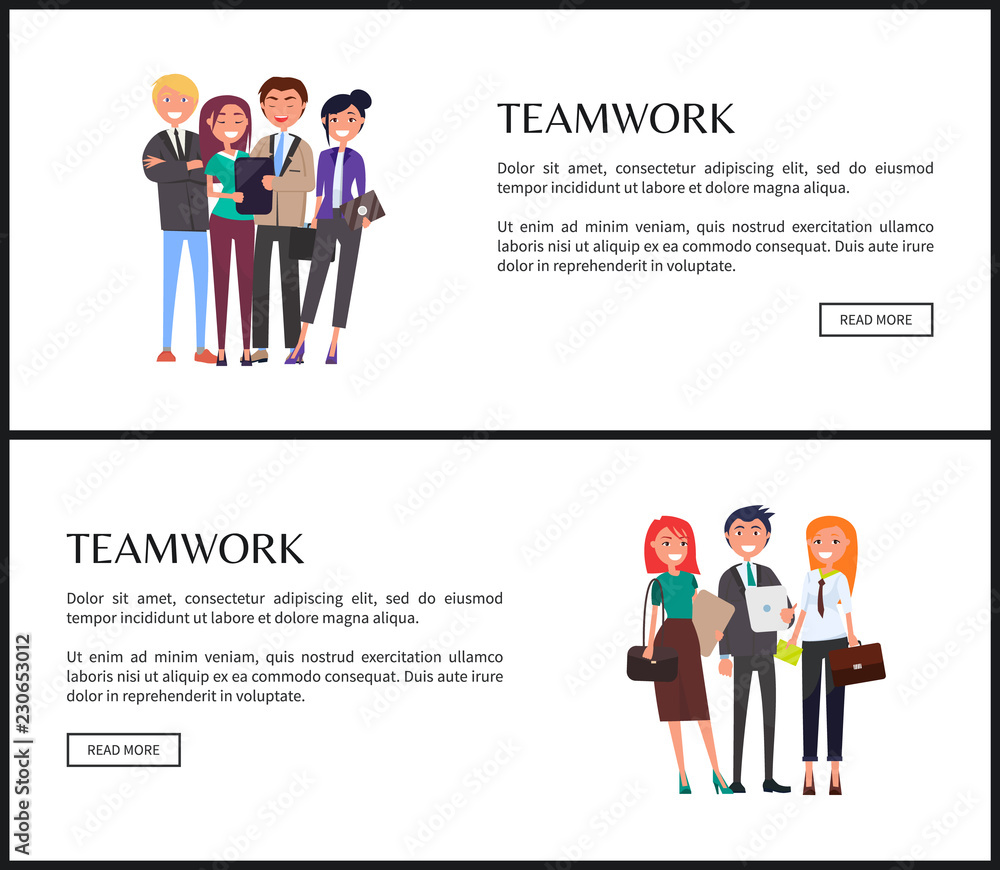 Teamwork Promo Banner with Workers in Groups Set