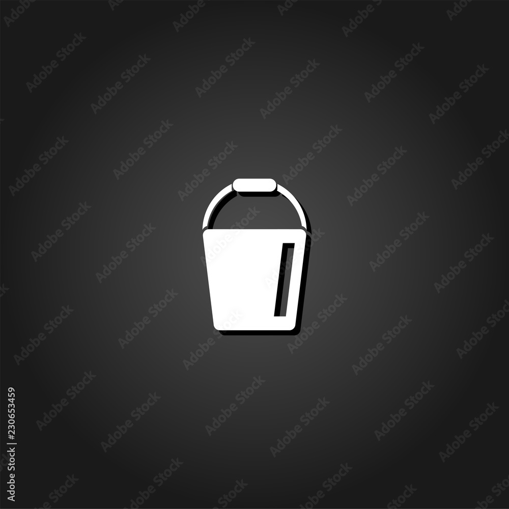 Bucket icon flat. Simple White pictogram on black background with shadow. Vector illustration symbol Bucket icon flat. Simple White pictogram on black background with shadow. Vector illustration symbol