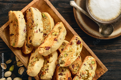 Photos Homemade pistachio and cranberry biscotti.