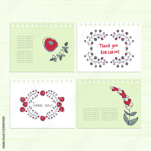 A set of cards for birthday, anniversary, congratulations, thanks. Template. Beautiful. Sketch.