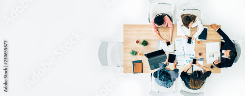 top view of business partners having conversation.the concept of teamwork.Young Business Team Brainstorming Meeting Process.Coworkers Startup Marketing Project. photo