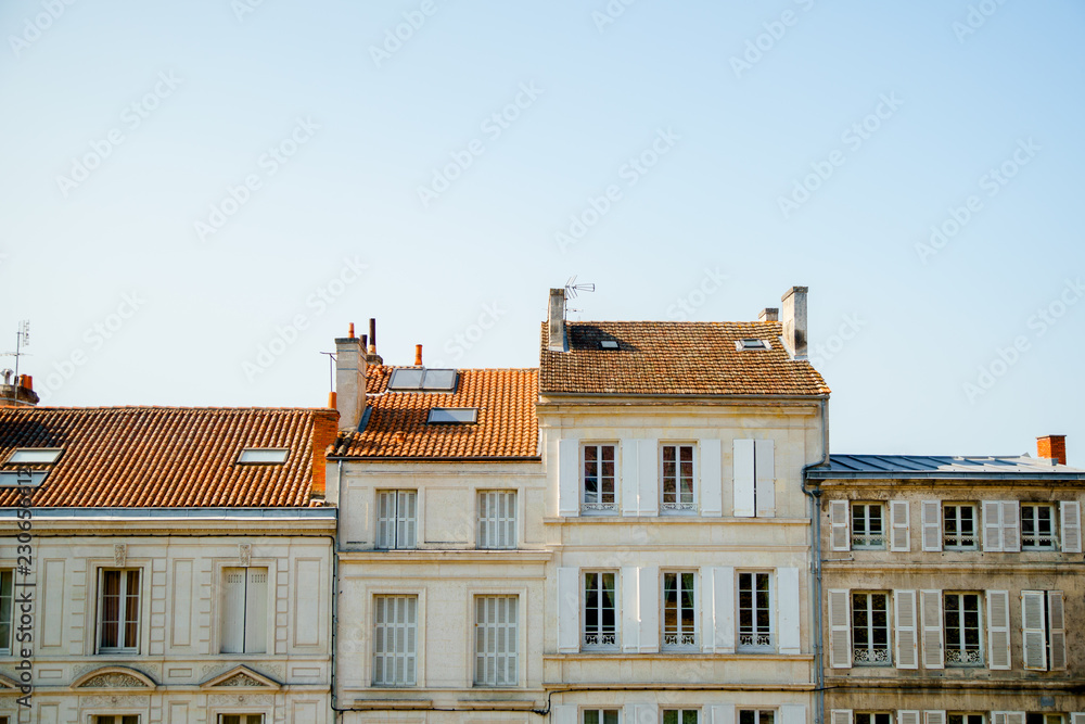 Street view in old french town with traditional architecture