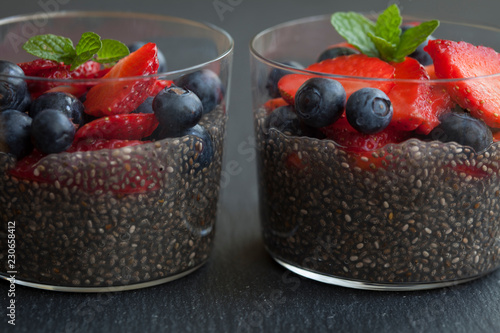 Chia pudding with fresh berries photo