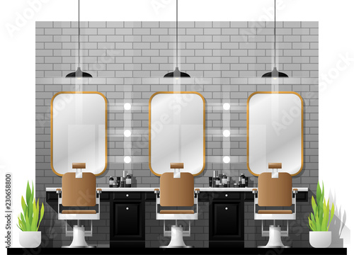 Interior scene of vintage barber shop , vector , illustration