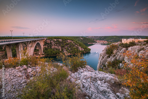 Sibenik bridge over Kraka river near Skradin in Croatia photo