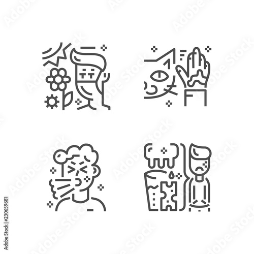 Simple set of allergy icons. Premium medicine symbol collection. Vector illustration. Line allergic pictogram pack.