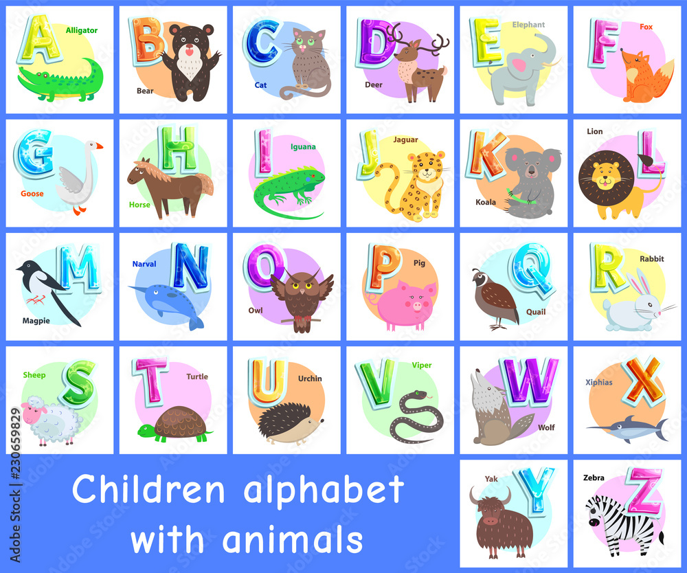 Children Alphabet Posters Set Vector Illustration Stock Vector | Adobe ...