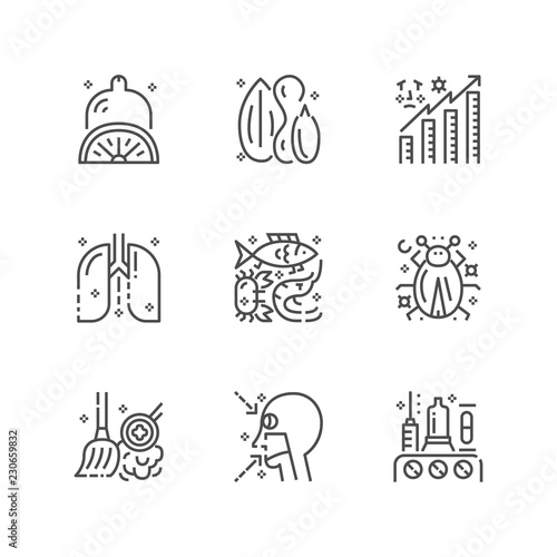 Simple set of allergy icons. Premium medicine symbol collection. Vector illustration. Line allergic pictogram pack.