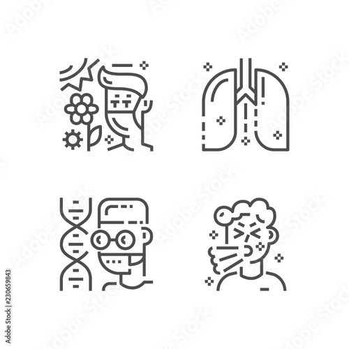 Simple set of allergy icons. Premium medicine symbol collection. Vector illustration. Line allergic pictogram pack.