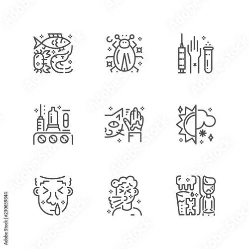 Simple set of allergy icons. Premium medicine symbol collection. Vector illustration. Line allergic pictogram pack.