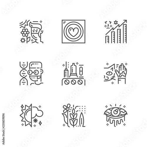 Simple set of allergy icons. Premium medicine symbol collection. Vector illustration. Line allergic pictogram pack.