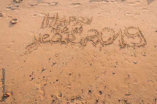 New Year 2019 is a concept - the inscription 2019 on a sandy beach