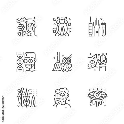 Simple set of allergy icons. Premium medicine symbol collection. Vector illustration. Line allergic pictogram pack.