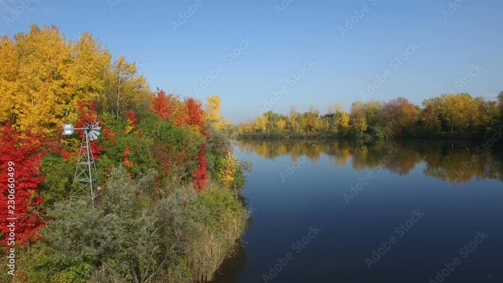 Aerial Autumn Landscape with Lake and Colorful Trees Aerial Autumn Landscape with Lake and Colorful Trees