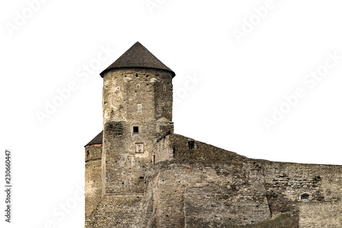 Kamianets Podilskyi fortress built in the 14th century isolated on white background