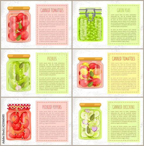 Canned Tomatoes and Green Peas Vector Illustration