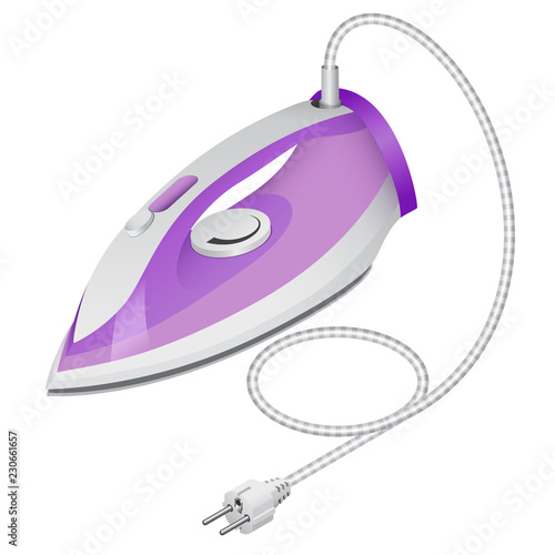 Isometric steam iron isolated on white background. Ironing of clothes, home appliance. Vector illustration.