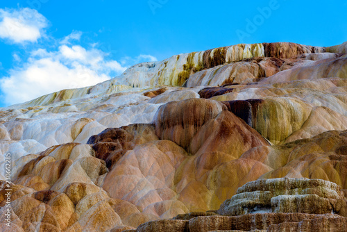 Terraces, Limestone and Rock Formations at Mammoth Hot Springs in Yellowstone National Park photo