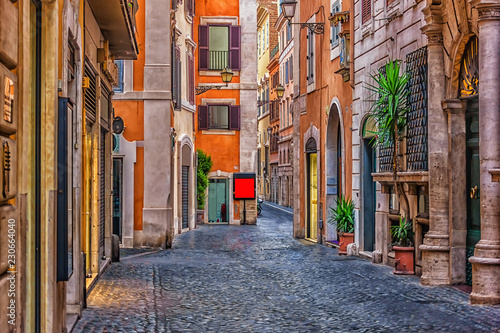 Bright empty Italian street in the downtown of Rome
