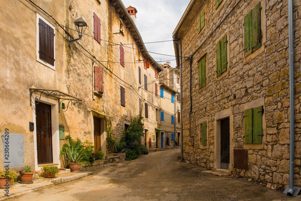 A street in the historic hill village of Bale (also called Valle) in Istria, Croatia
