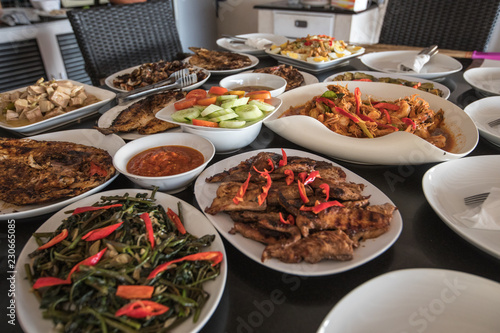 Indonesian seafood cuisine from a private chef cooking for us at our villa in Bali, Indonesia