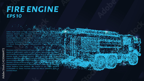 Fire truck of blue glowing dots. Fire truck rear view.