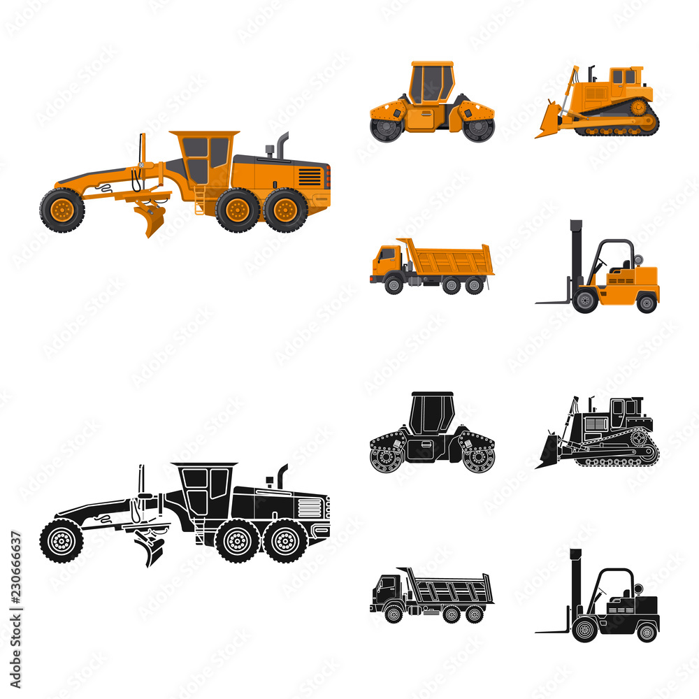 Isolated object of build and construction icon. Collection of build and machinery stock vector illustration. Isolated object of build and construction icon. Collection of build and machinery stock vector illustration.