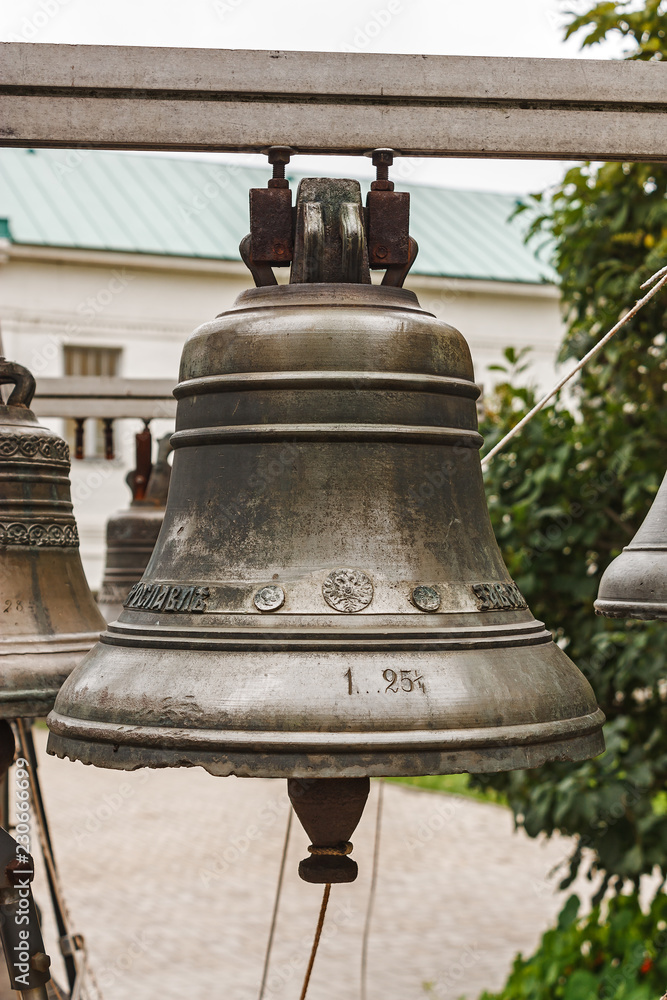 Old Church bell. Yaroslavl. Russian Federation. Bell established on the monastery grounds for review by tourists.