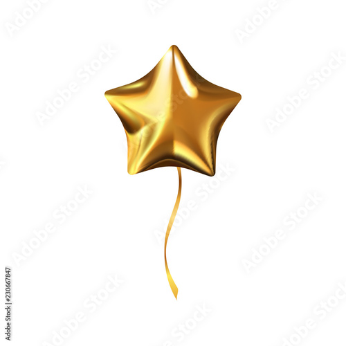 Gold Star Helium Balloon isolated on white background. Christmas Party 3d design element.
