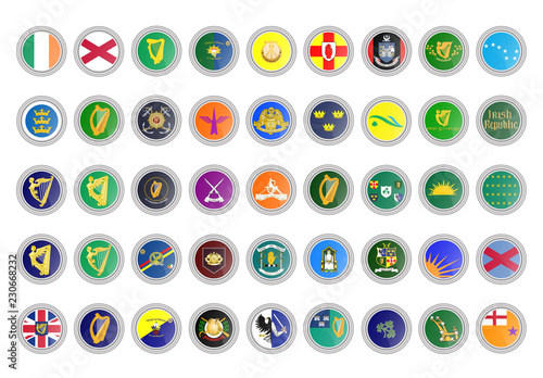 Set of vector icons. Republic of Ireland flags. 3D illustration.