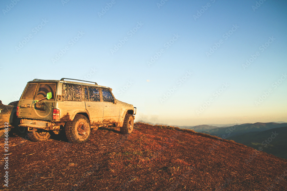 Traveling by car in the mountains. Ukrainian expedition 