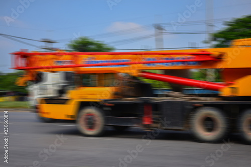 Blur motion of the truck transport.