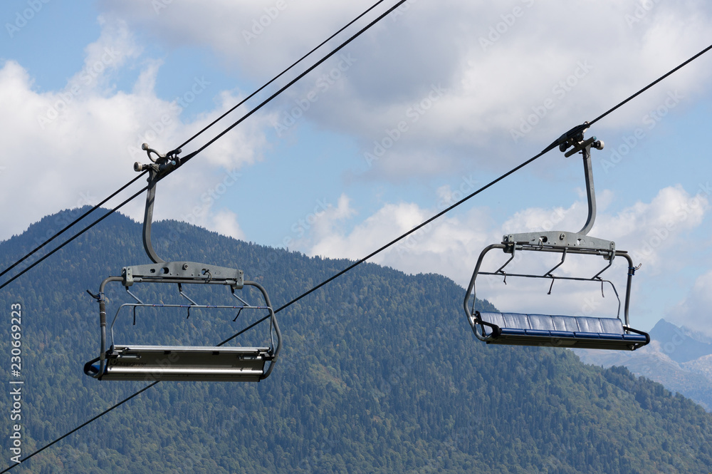 View of the ski lifts in the mountains View of the ski lifts in the mountains